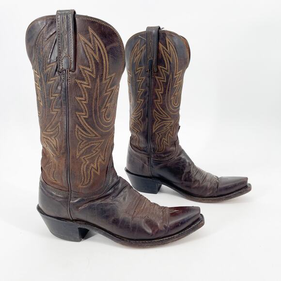 Lucchese N4554 Women’s 6.5 Brown Savannah Stitch Snip Toe Western Cowgirl Boots - Picture 1 of 11